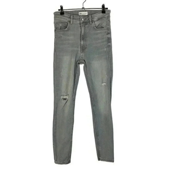 Zara Light Gray High Rise Distressed Skinny Jeans 6 - Picture 1 of 4